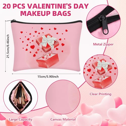 40 Pcs Valentines Day Cosmetic Makeup Bags Gift Bulk Valentine's Day Makeup Bags Bulk with Compact Mirrors Pink Red Travel Pouches with Zipper Toiletry Organizer for Women Party Favors Galentines Gift