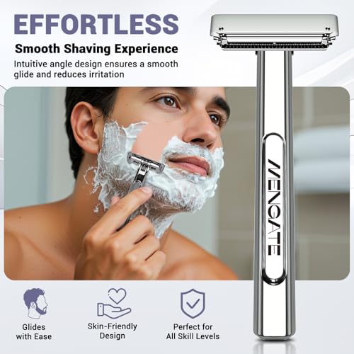Adjustable 2-Blade Safety Razor Set with Magnetic Head for Men Women - with 10 Blades, Shave Brush - Precision Shaving, Reusable & Plastic-Free Shaver, for Beard, Head, Leg Shaving