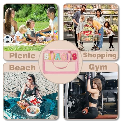Snack Bags for Travel Varsity Letter Pouch Clear Toiletry Bag Snacks Bag Pouch, Preppy Clear Cosmetic Bag, Large Travel Bags for Women