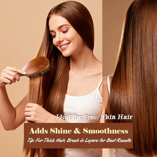 Boar Bristle Hair Brush Since 1965 British Craftsmanship, Handmade Natural Wooden Slick Back Hairbrush/Beard Brush, Pure Soft Bristles Gentle Detangling Women Men Kids Thin Fine Hair, Smooth & Shine