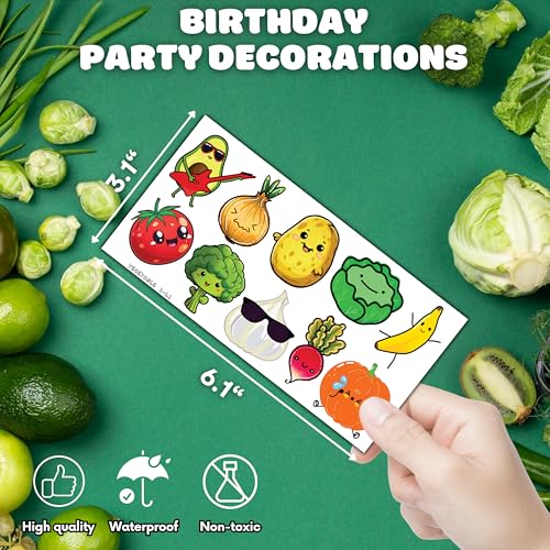 100 PCS Funny Vegetable Temporary Tattoos Sticker for Kids Avocado Corn Pumpkin Birthday Party Decorations Supplies Favors Celebration Gifts Boys Girls Baby Shower Cute Tattoo School Reward Themed
