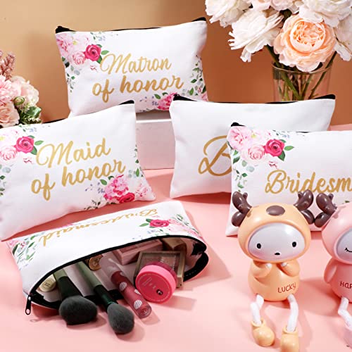 Weewooday 8 Pieces Bridesmaid Makeup Bag Bridesmaid Proposal Gifts Canvas Makeup Bags Matron of Honor Bridal Cosmetic Bag Maid of Honor Bridesmaids Present for Brides Wedding Parties