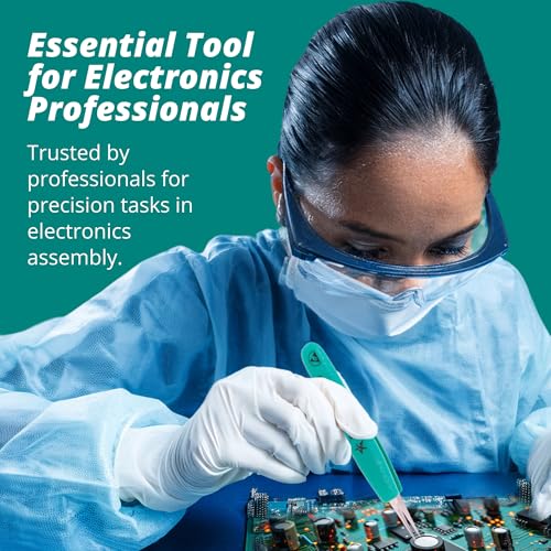 Excelta Ergo-Tweeze 3-SA-PI-ET Precision Tweezers, Straight Very Fine Tip, ESD Safe TealShield Grips, Anti-Magnetic 316L Neverust Stainless Steel, 5.25" OAL for Electronics, Lab, Cleanroom, Forensics