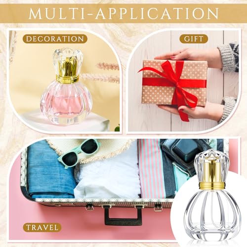 12 Pack 50ml/1.7oz Refillable Glass Perfume Spray Bottles, Empty Crystal Glass Fragrance Spray Bottles Bulk, Vintage Atomizer with Refill Tool for Travel, Home Decor(Pumpkin Gold)
