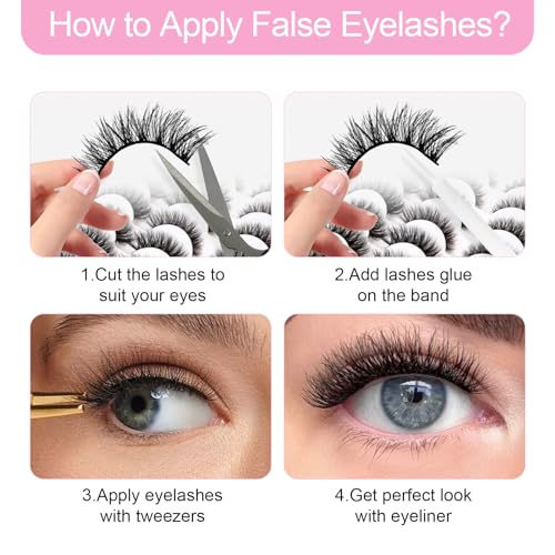False Eyelashes 48 Pairs Faux Mink Lashes 14mm Wispy Lashes 3D Fluffy Cat Eye Lashes Pack Bulk Wholesale Strip Lashes(style 48-045)