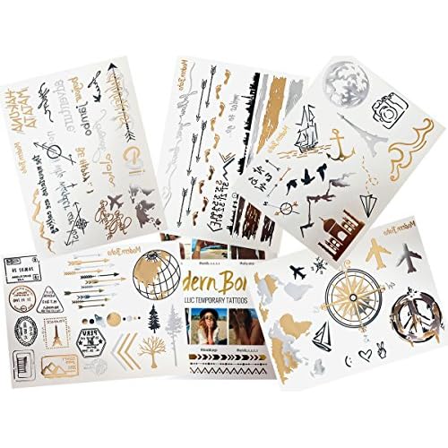 5 Sheets Metallic Tattoos Gold and Silver Flash By Modern Boho Travel Inspired (Wanderlust Collection)