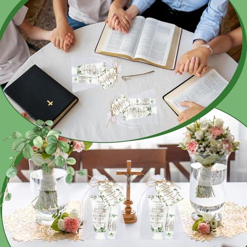 24 Sets Christian Hand Cream and Lip Balm Gift Set Bible Verse Cross Travel Size Hand Lotion Lip Balm Bulk with Organza Bags Tags for Women Wedding Bridal Baby Shower Christmas Holiday