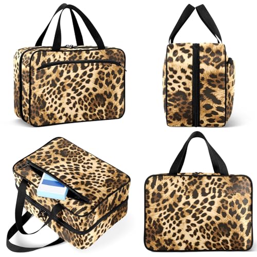 Travel Toiletry Bag for Woman/Men, Wild Animal Sexy Leopard Skin Patterned Hanging Organizer Bag with Pockets Portable Folding Travel Case Bags for Makeup Cosmetic Toiletries Storage Traveling-M