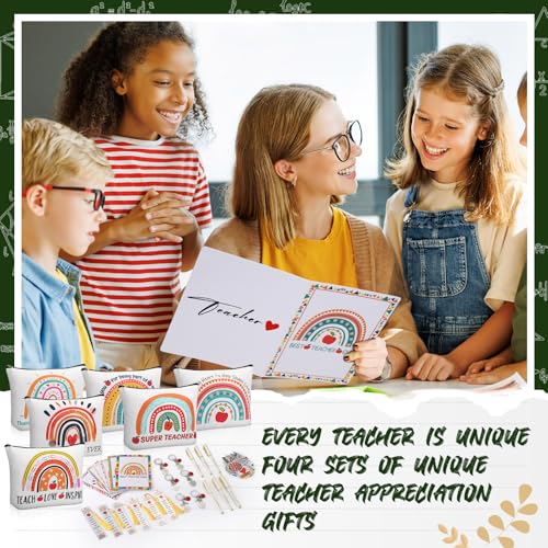 Teacher Appreciation Gifts in Bulk, 31 Pcs Teacher Gifts Thank You Gifts for Teachers from Students Includes Canvas Makeup Bags Teachers Keychains Bookmarks Ballpoint Pens Appreciation Cards Stickers