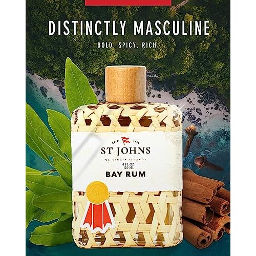 St. John Bay Rum Aftershave and Cologne | Made with Bay Leaves from The Virgin Islands | Bay Leaf After Shave Fragrance for Men | (4 oz Splash Bottle)