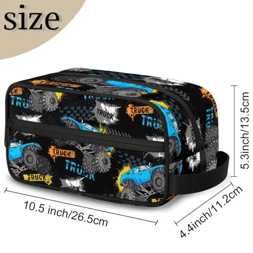 Boys Toiletry Bag for Kids Cartoon Truck Waterproof Hanging Cosmetic Makeup Dopp Kit Pouches for Travel Sports Shower Essential