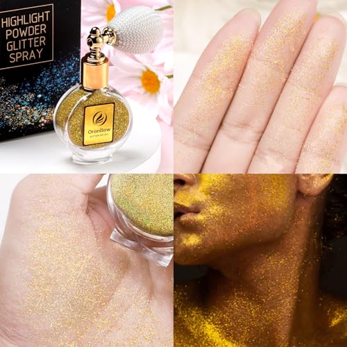 Gold Body Glitter Spray - Holographic Shimmer Spray Powder Sparkle for Hair and Body, Face, Clothes, Nail Art Crafts Design, Halloween and Easter Festival Makeup