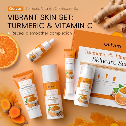 Skin Care Set, Turmeric Vitamin C Skincare Kits 5PCS - Beauty Facial Skin Care Routine Set Kit for Women, Dark Spot Remover for Face, Reduce Acne, Even Tone, Glow, Valentine's Day Birthday Gift