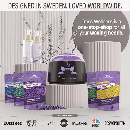 Tress Wellness Waxing Kit for Sensitive Skin, Safe for Face & Skin, Prep & Aftercare Spray, Easy to Use, At-Home Kit for Face, Bikini, Brazilian & Full Body - Digital Display, Watercolor White