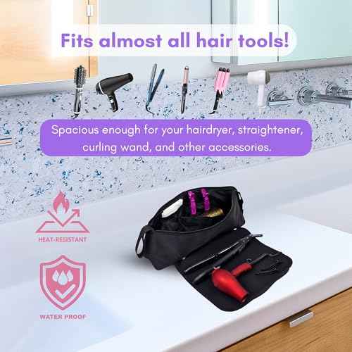 Large Hair Tools Travel Bag and Heat Resistant Mat ? Hot Hair Tools Organizer for Flat Iron, Curling Iron, Hair Dryer ? 2-in-1 Portable Case for Women Bag (19 x 6.5 in) Mat (11 x 15 in)