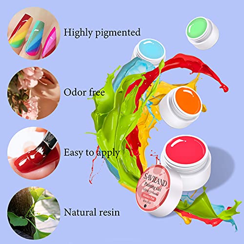 SAVILAND 48 Colors Gel Paint Kit: Solid Nail Art Painting Gel Polish Set with 15pcs Nail Art Brushes for Drawing Painting Home DIY Salon Manicure Supplies Christmas Gift for Women