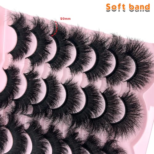 Mink Lashes Fluffy 20mm Big Faux Mink Strip Lashes Cat Eye Long False Eyelashes Dramatic Soft 25mm 3D Volume Eyelashes Pack 14 Pairs