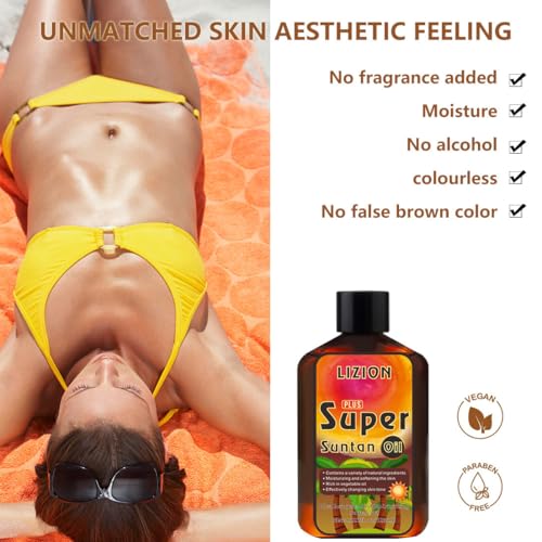 Self-Tanning Oil with Rosehip, Olive & Sweet Almond Oil - Moisturizing & Bronzing Tanning Oil for Face & Body, Natural Glow for Beach & Daily Use, Includes Applicator Mitt