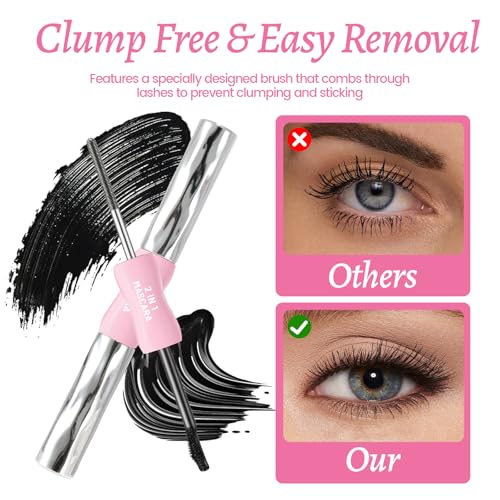 Dual-Ended Iron Wand Mascara, Waterproof, Volumizing and Lengthening, Long Lasting, Smudge-Proof, Clump-Free, Black Metal Wand Mascara Makeup for Women