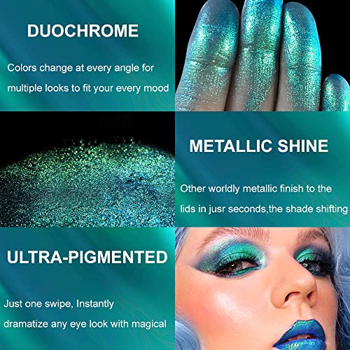 Afflano Single Green Eyeshadow Shimmery, Highly Pigmented Multichrome Eye shadow, Color Changing Forest Green Glitter Eyeshadow, Holographic Chrome Eye Shadow for green Eye Makeup