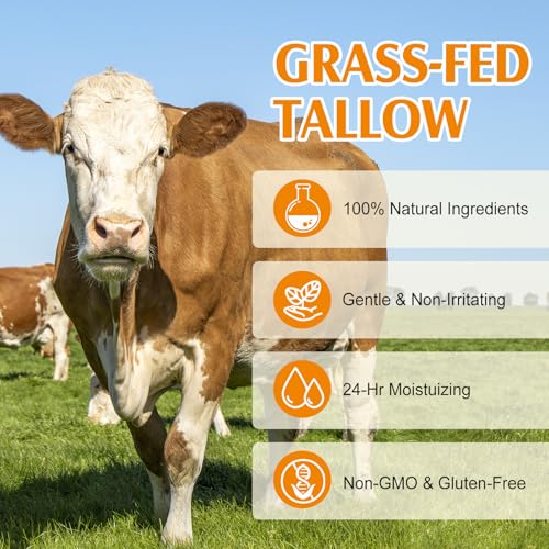 Beef Tallow for Skin, Beef Tallow and Honey Balm 4.2oz, Tallow Face Moisturizer, Organic Grass - Fed Whipped Beef Tallow and Honey Balm - Deeply Moisturizing for Face & Body, Softens Dry