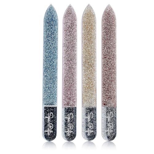 Spa-Rific Nano Laser Etched Glass Manicure Files, Professional Heavy Duty Nail Care Kit for Men, Women, and Adults - Set of 4