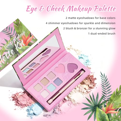 Color Nymph Girls Eye & Cheek Makeup Palette Kit - Eyeshadow & Blush & Highlighter Palette for Teens Girls Tweens, Beginner-Friendly, Gentle Makeup Kits for Starter, Makeup Gift for Birthday (Pink)