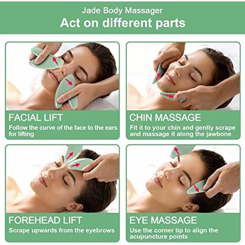 URAQT Gua Sha Massage Tool, 2 Pcs Natural Jade Gua Sha Board, Quartz Jade Stone Gua Sha Facial Tool, Face Scraping Massager, Anti Aging Massage Beauty Tool for Face, Eye, Neck