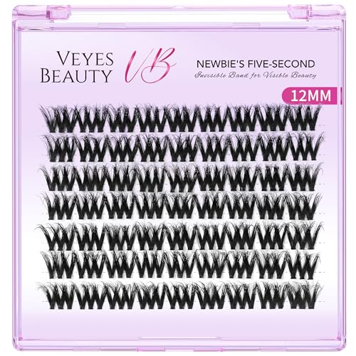 VEYESBEAUTY Lash Clusters Fluffy Individual Lash Extensions VBmuse 3D Layered Volume Eyelashes Thin & Invisible Band Wispy Faux Mink Lash Newbie's Five-Second Length 12mm