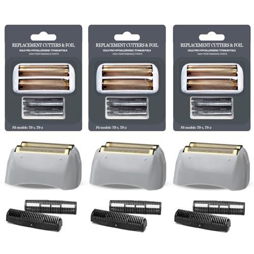 3Pack Gold Pro Foil and Cutters Replacement for Andis TS-1, TS-2 (17150/17155/17200) Shavers. (Foil Replacement x3, inner cutters x6)