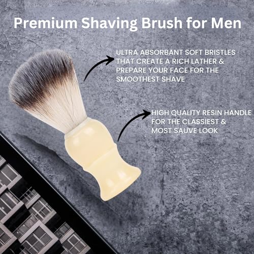 Premium Badger Shaving Brush for Men ? Soft Bristles & Wood Handle | Perfect Shaving Cream Brush for Wet Shave | Luxury Gift for Men, Dad & Boyfriend, Off White
