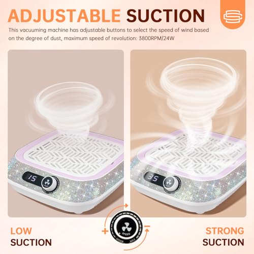 Nail Dust Collector, Professional Dust Collector Nail Tech, Powerful 3500 RPM Vacuum Fan Vent Dust Collector Extractor Dust Suction Machine for Acrylic Nails Polishing, Salon&Home