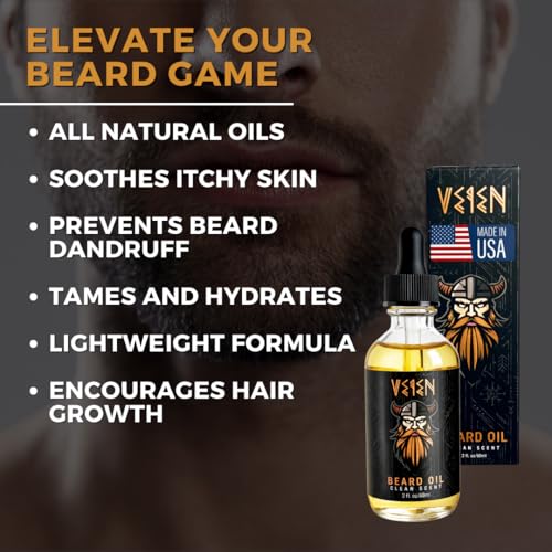 Veien Beard Oil for Men - White Tea Beard Oil for Growth, Softening & Conditioning-Moisurizes Dry Skin, Stops Beard Itch & Dandruff-Premium Mens Beard Conditioner & Grooming Oil-Made in USA -2oz