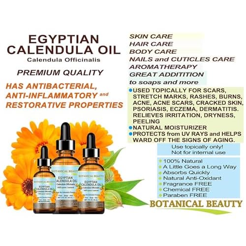 Botanical Beauty CALENDULA OIL Egyptian Calendula Officinalis Marigold Oil Pure Natural for FACE, SKIN, BODY, HAIR, NAILS 0.5 Fl.oz.- 15 ml Skin Moisturizer Oil