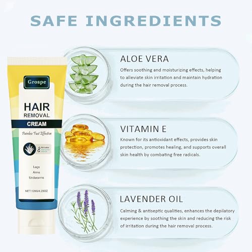 Painless Hair Removal Cream, Private Pubic Hair Remover for Women and Men Depilatory Creams for Body Legs Arms Underarms, Painless Bikini Hair Remover Cream Sensitive Skin Friendly 4.23 Fl Oz