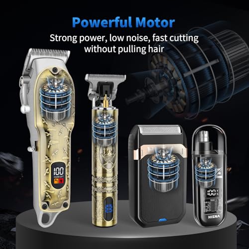 HIENA PRO Hair Clippers for Men Professional, Cordless Barber Clipper and T-Blade Beard/Hair Trimmer Set, Electric Razor Foil Shaver Nose Trimmer Barber Kit, Men's Hair Cutting Kit