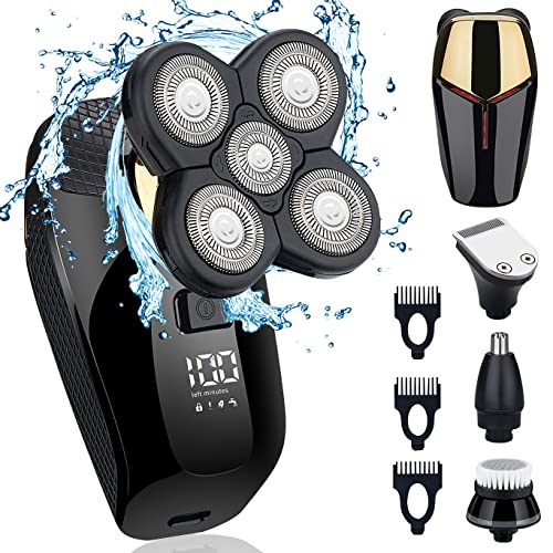 4 in 1 Electric Head Shaver Set - Bald Shaver, Wet & Dry, Cordless, with Nose & Ear Trimmer, Facial Cleansing, Rechargeable, IPX6 Waterproof