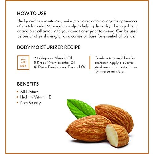 artnaturals Premium Sweet Almond Oil - (16 Fl Oz / 473ml) - 100% Natural & Pure ? Therapeutic Grade Unrefined Carrier and Massage Oil ? for Hair, Body and Skin or Diluting Aromatherapy Essential Oils