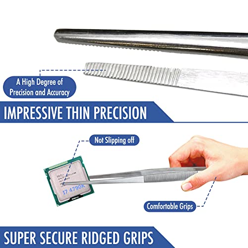12 Inch Tweezers Stainless Steel Straight Serrated Tip, Precision Cooking Plating Tweezer Tongs, Reptile Feeding Aquarium Aquascaping, Repairing Garden Craft Tool