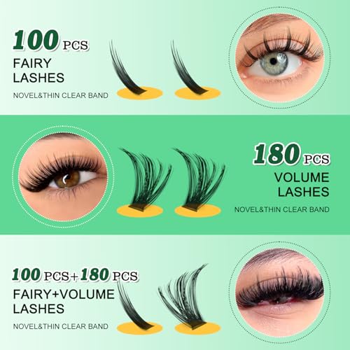 Lash Clusters Kit, 100D Long Lash Clusters & Spiky Manga Lashes,Volume Individual Eyelash Extensions with Bond & Seal, DIY Fluffy Cluster Lashes for Fairy/Dramatic Look