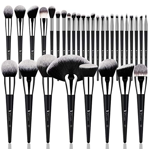 DUcare 32Pcs PRO Grade Makeup Brushes Set Premium Ultra-soft Synthetic Foundation Contour Powder Blush Concealer Eyeshadow Classic Black Professional Make up Brushes
