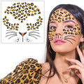 Leopard Face Tattoos, Glitter Cheetah Cat Leopard Tattoos Face Stickers, Cheetah Costume for Adult Women, Halloween Animal Costume Stickers Party Supplies