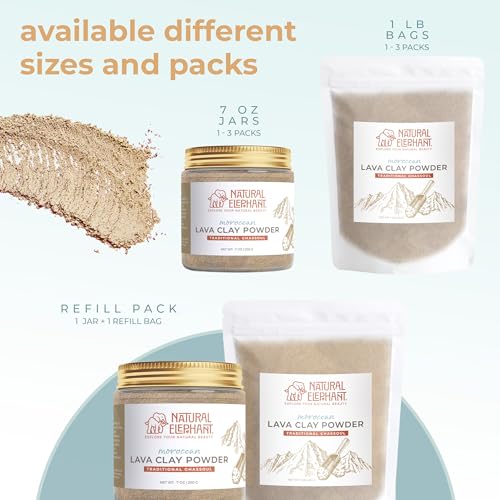 Natural Elephant Ghassoul (Rhassoul) Moroccan Lava Clay Powder | 100% Pure & Natural Face & Body Mask Powder | 3 oz Travel Size