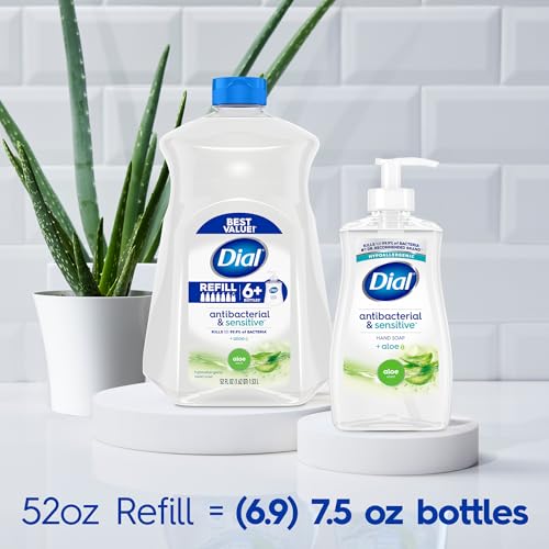 Dial Antibacterial Defense Liquid Hand Soap + Aloe, Aloe Scent, 52 Fl Oz Hand Soap Refill (Pack of 3), Dermatologist-Tested, Gentle Formula