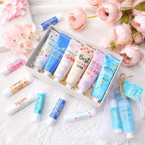48set/192pcs Best Team Ever Gifts Team Appreciation Thank You Gifts for Coworkers Women Employee Appreciation Gift Party Favors Basket Stuffers Items Travel Hand Lotion and Lip Balm Set