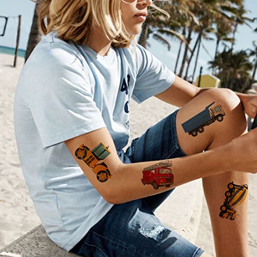 Cars and Trucks Tattoos for Kids - 14 Sheets Cars Construction Tractor Temporary Tattoos for Boys Birthday Party Favors Goodie Bag Fillers