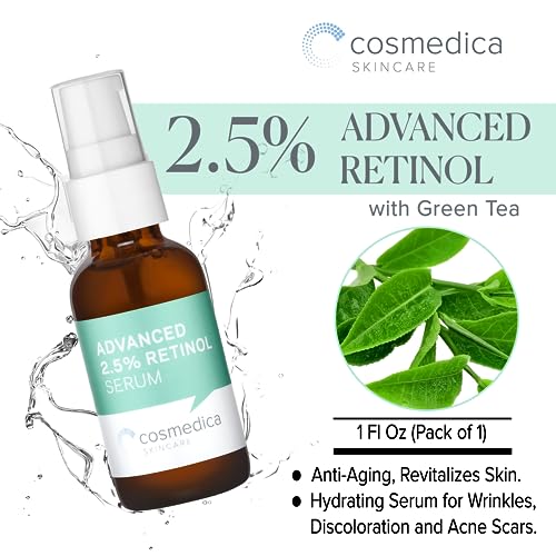 Cosmedica Skincare's Advanced 2.5% Retinol Serum w/Green Tea, Hyaluronic Acid & Vit E + Microneedling Roller