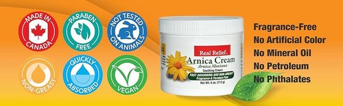 Arnica Cream Natural, Soothing, Non Greasy and Unscented Pain Relief Cream, 4 oz (Pack of 1)