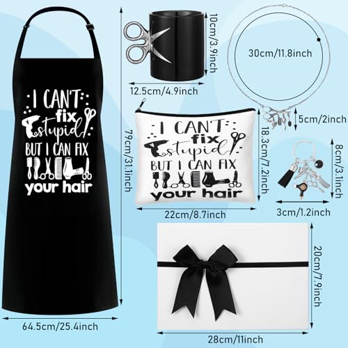 Coume 6 Pcs Hairdresser Gifts Set for Women Christmas Appreciation Gifts Includes Hair Stylist Mug Apron Makeup Bag Scissors Charm Keychain and Gift Box for Hairstylist Inspirational Gift