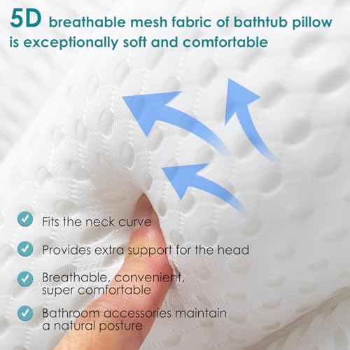 SQLHM Bath Pillows for Tub, Luxury Bath Pillow for Neck and Back Support - with Comfortable Breathable Cotton 6 Non-Slip Suction Cup Bathtub Accessories - Spa Bath Mat Gifts for Women